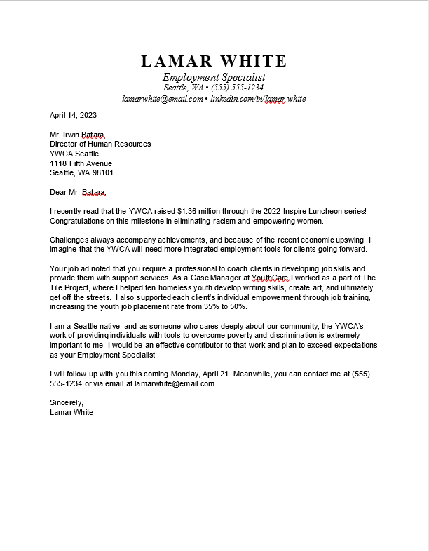 A well-researched and persuasive cover letter