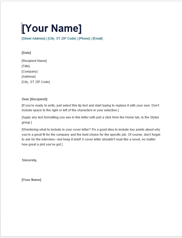 A professional cover letter template providing a structured format