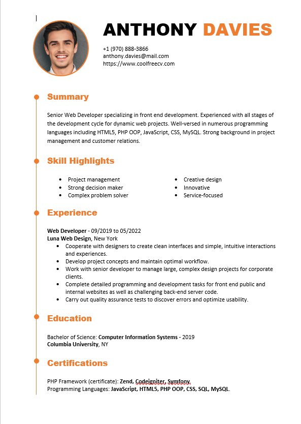 Senior Web Developer CV