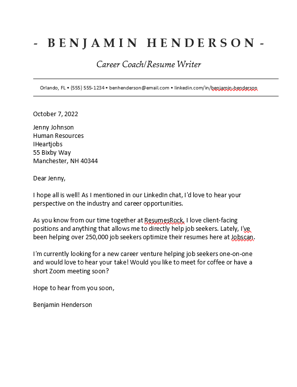 A personalized networking cover letter