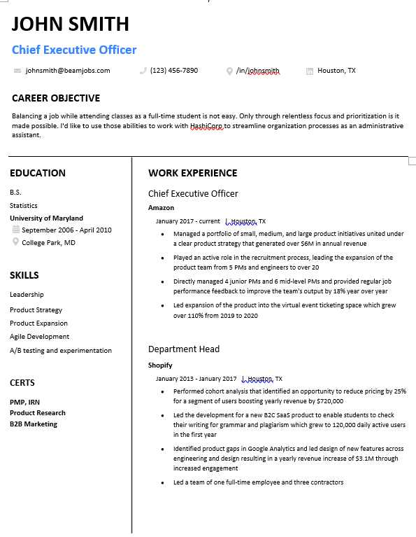 Executive Chef resume