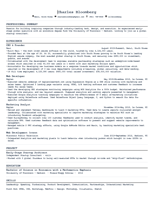 A web developer resume