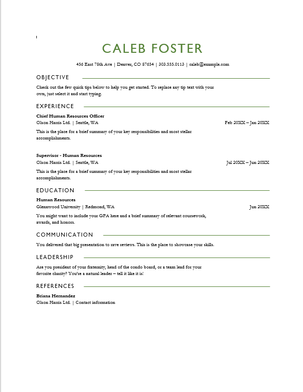 Human Resources professional resume