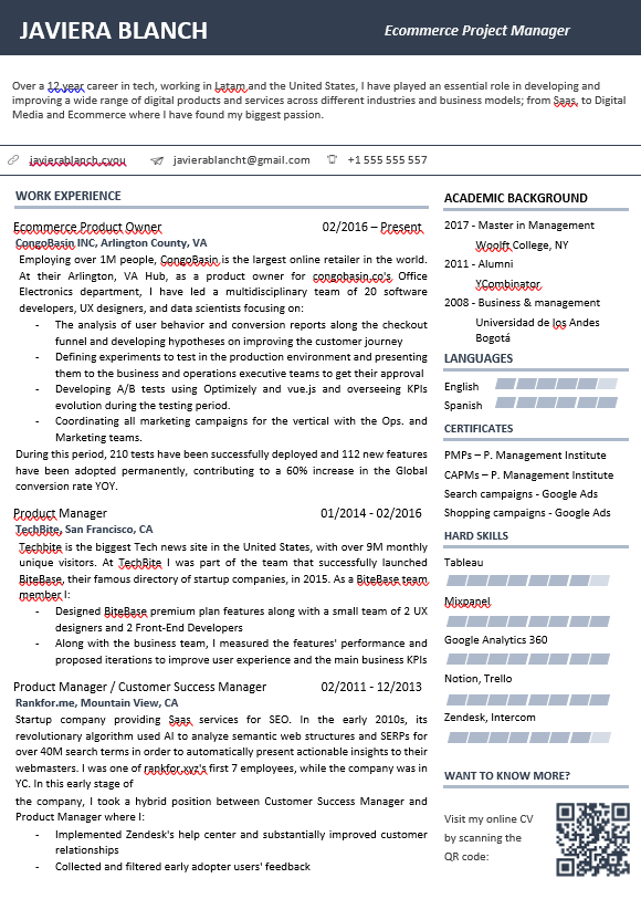 E-commerce Product Owner resume
