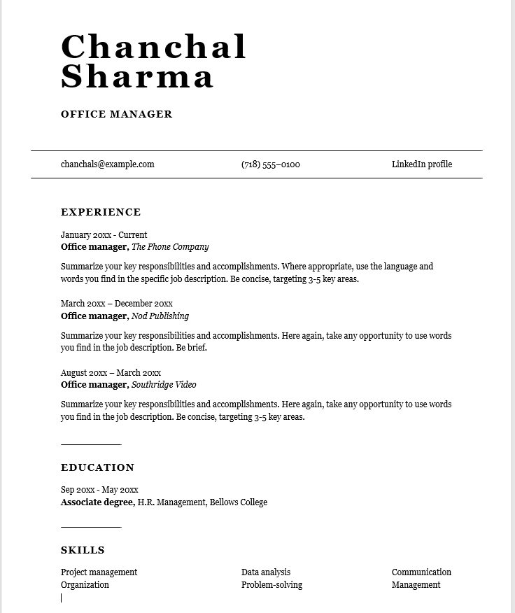 A highly organized and reliable Office Manager resume
