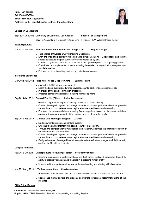 An Education Consulting resume