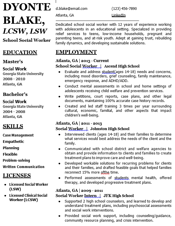 Dedicated School Social Worker resume
