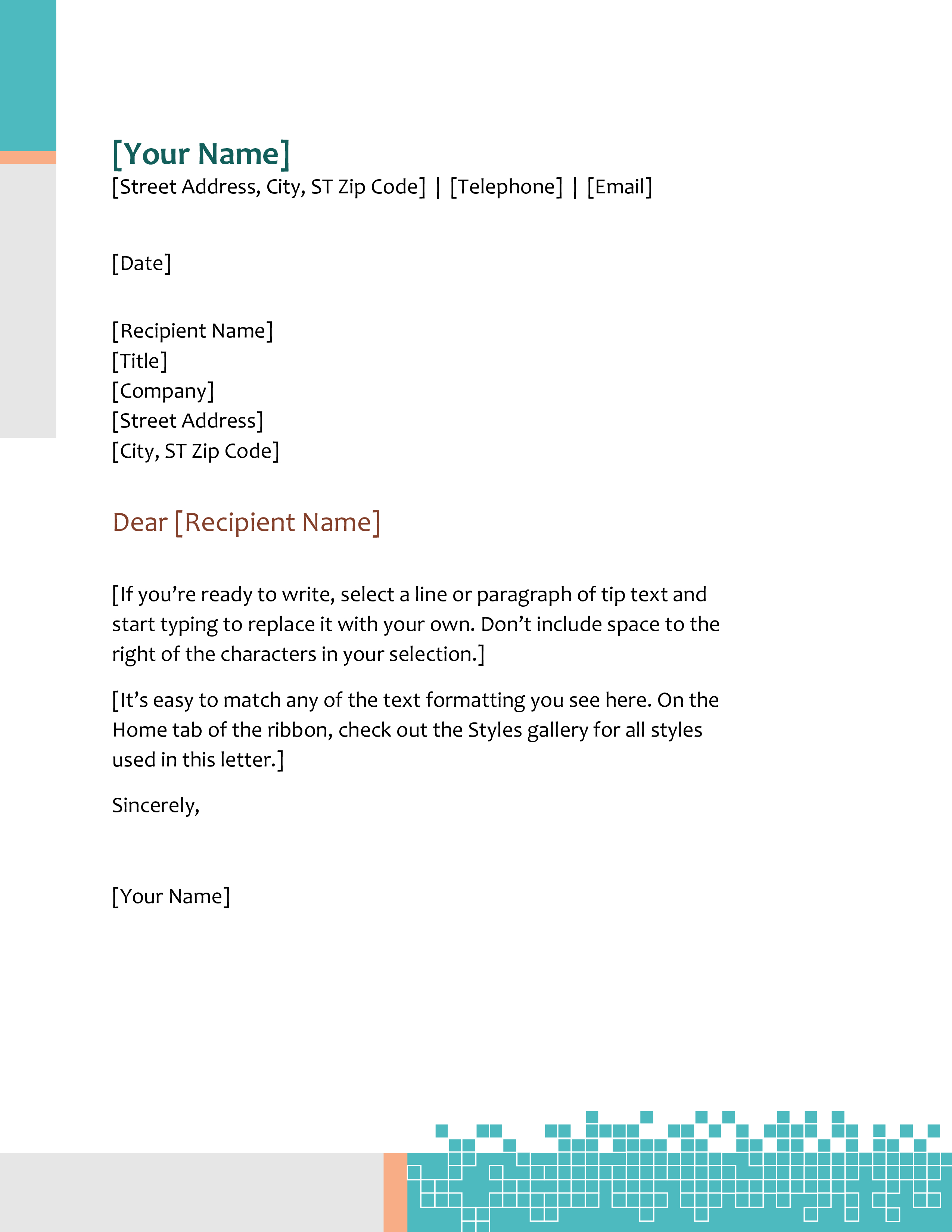 A template for a professional cover letter