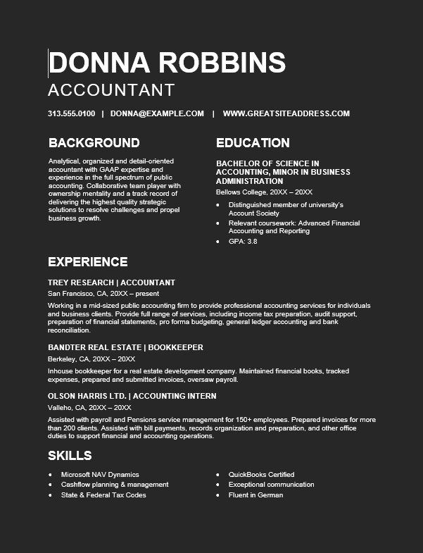 A clean & clear professional accountant resume
