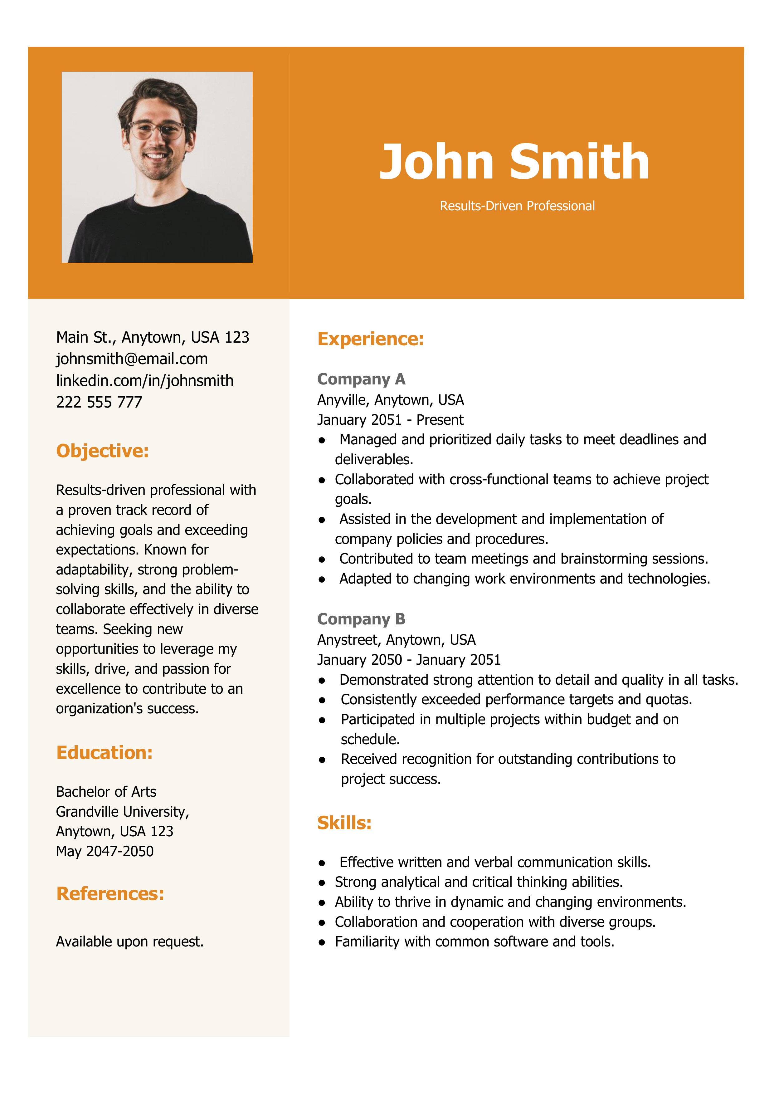 A general professional resume
