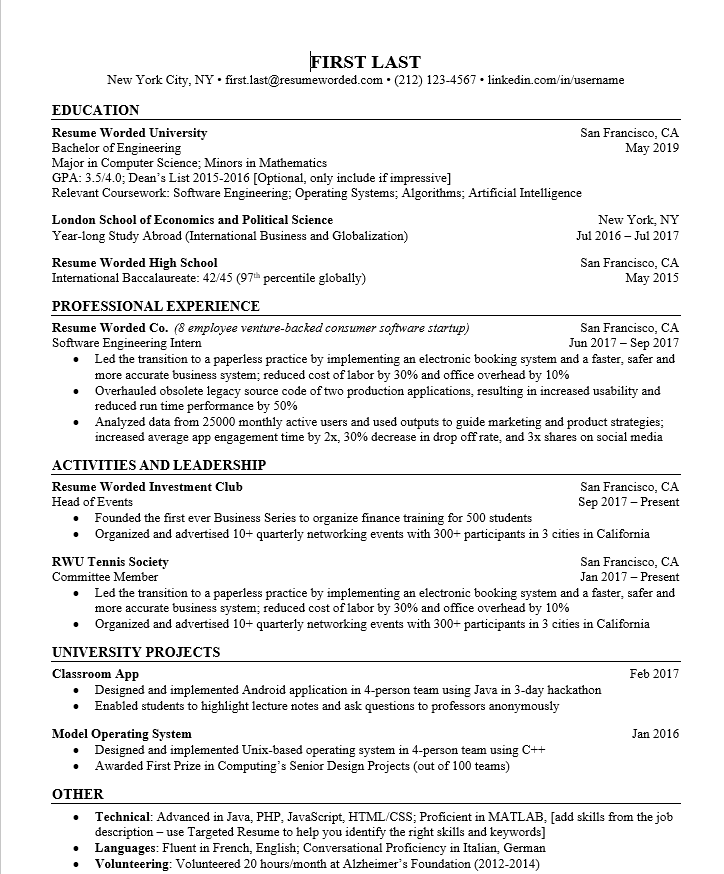 Ambitious and detail-oriented engineering student resume