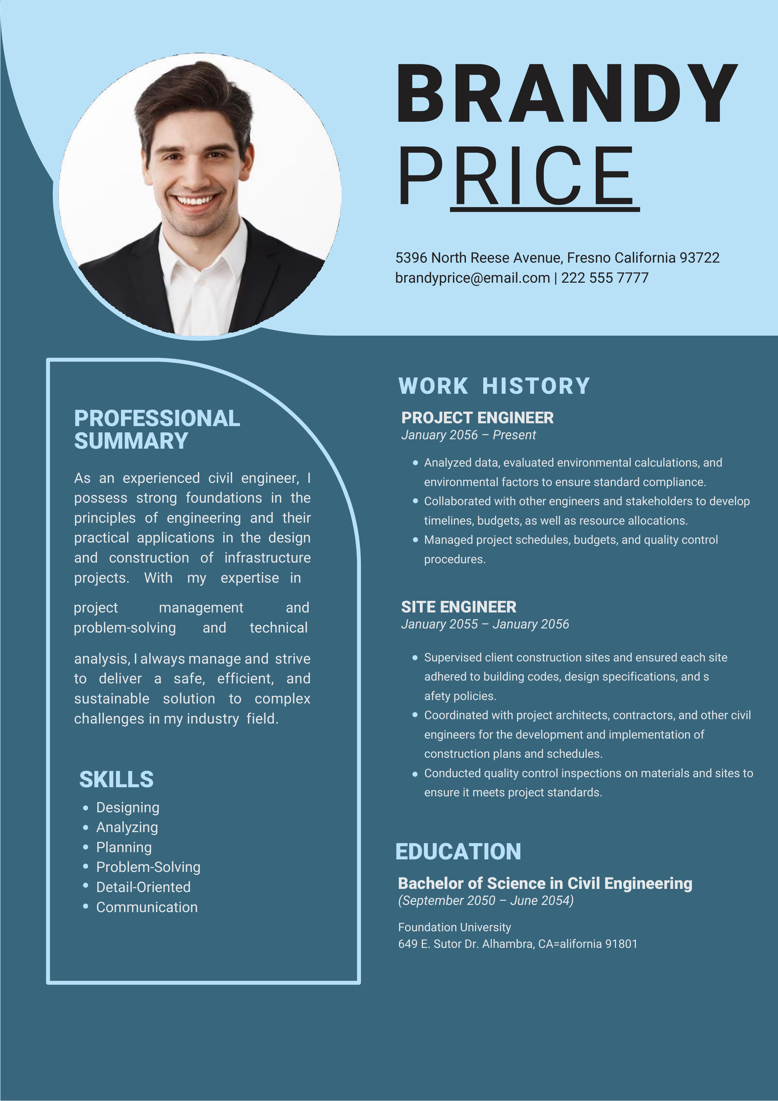 A professional Civil Engineer resume