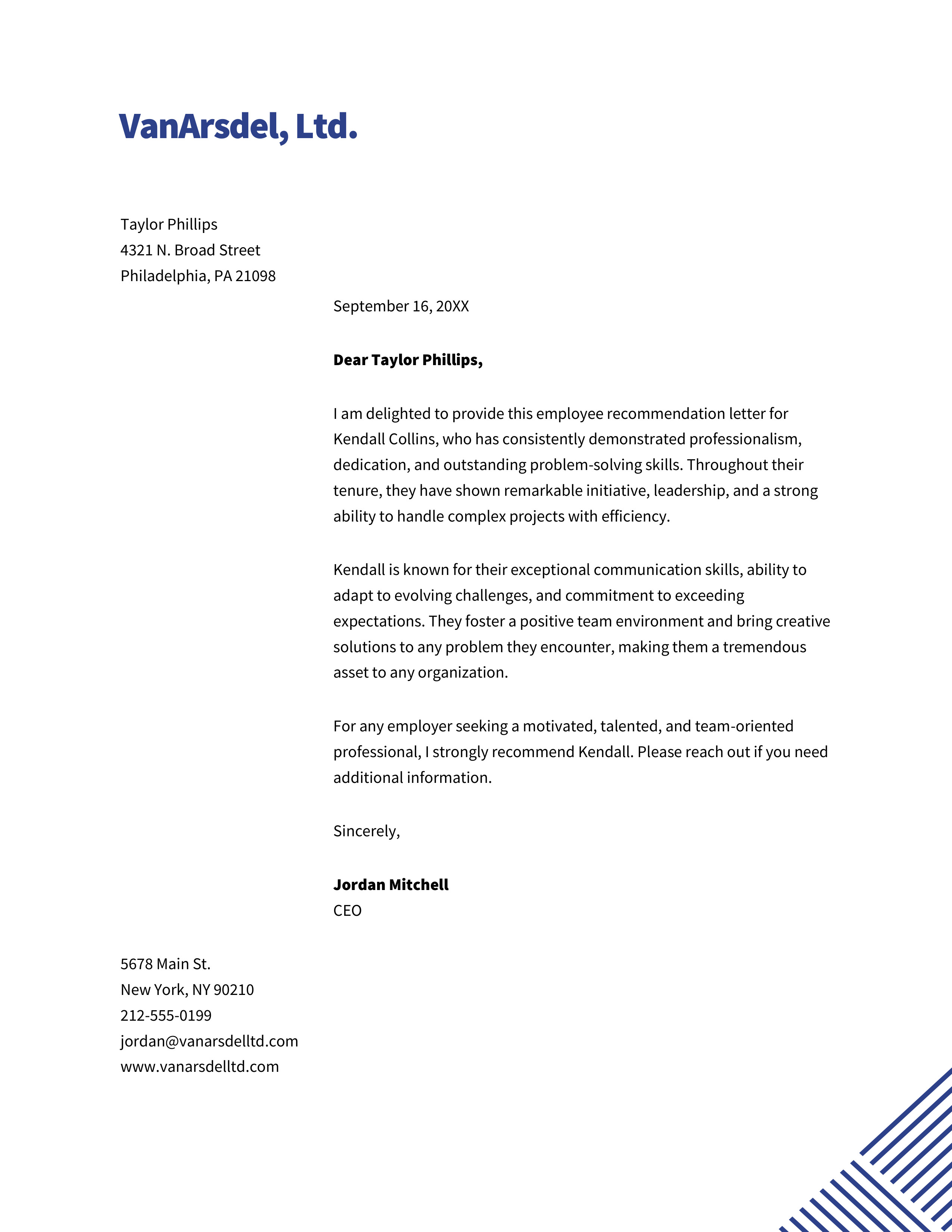 Recommendation Cover letter