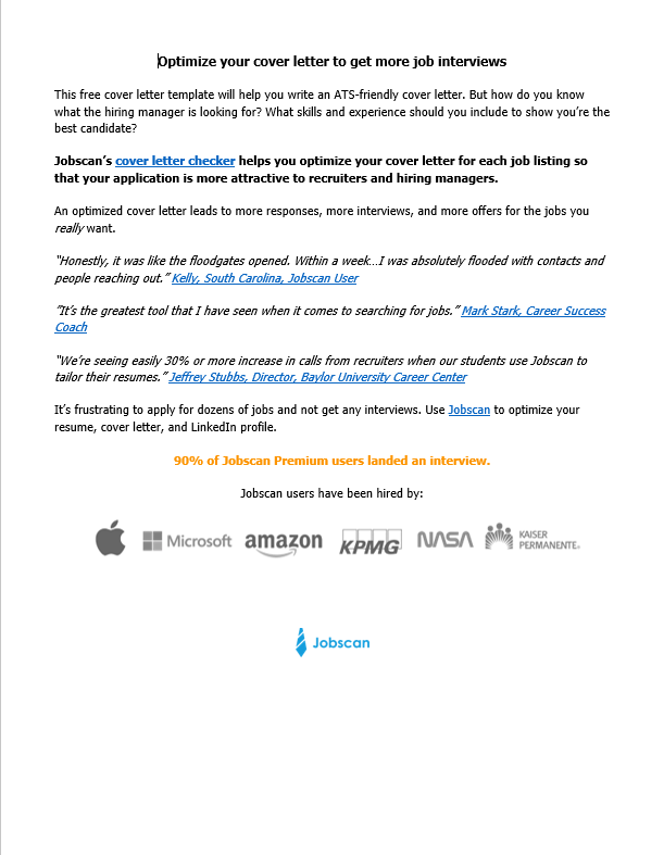 Simple and professional application cover letter