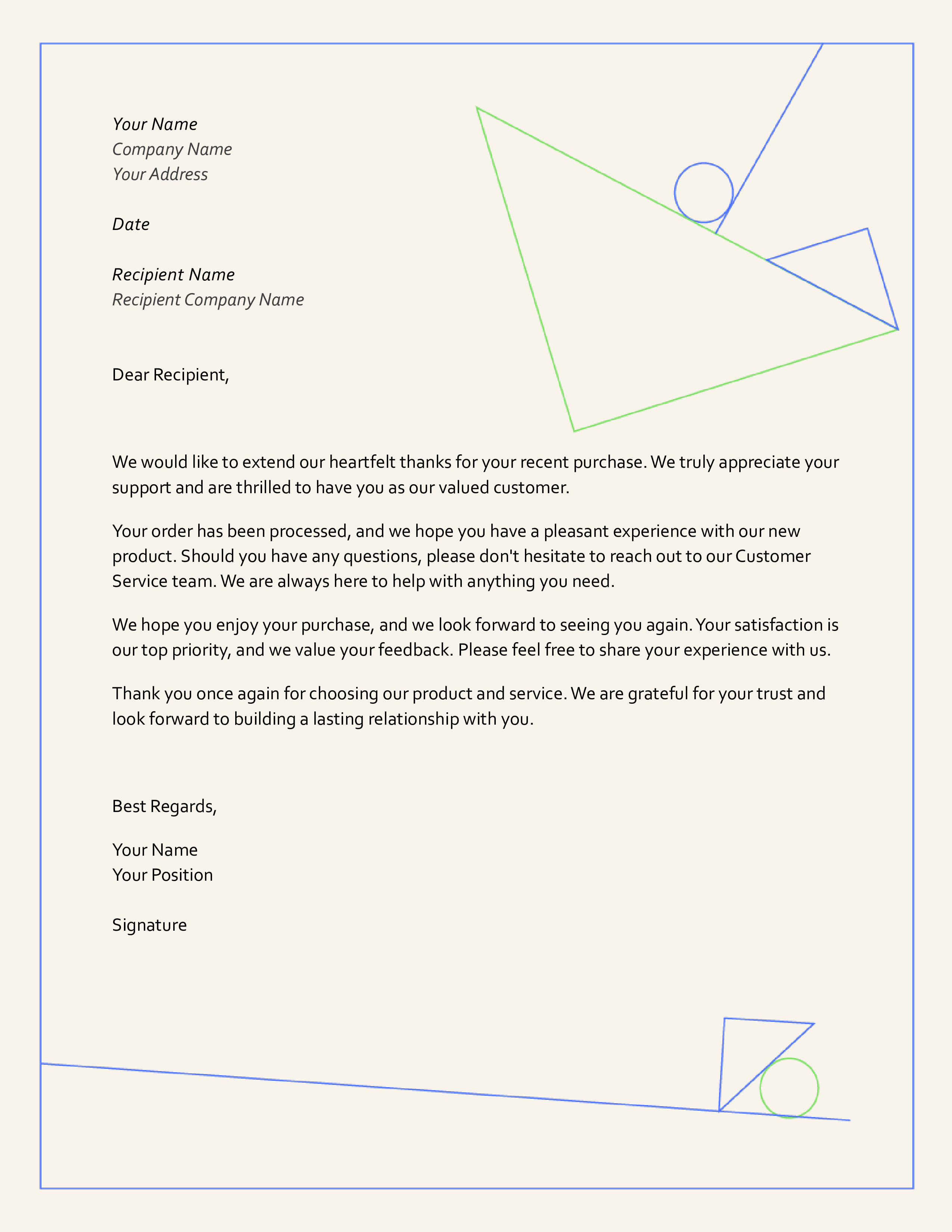 A professional customer appreciation letter thanking a client for their purchase