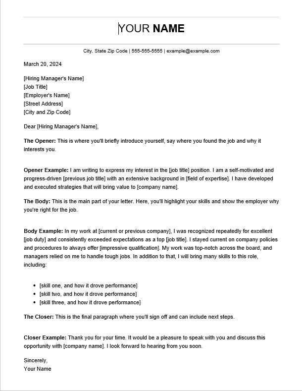 A unique cover letter template