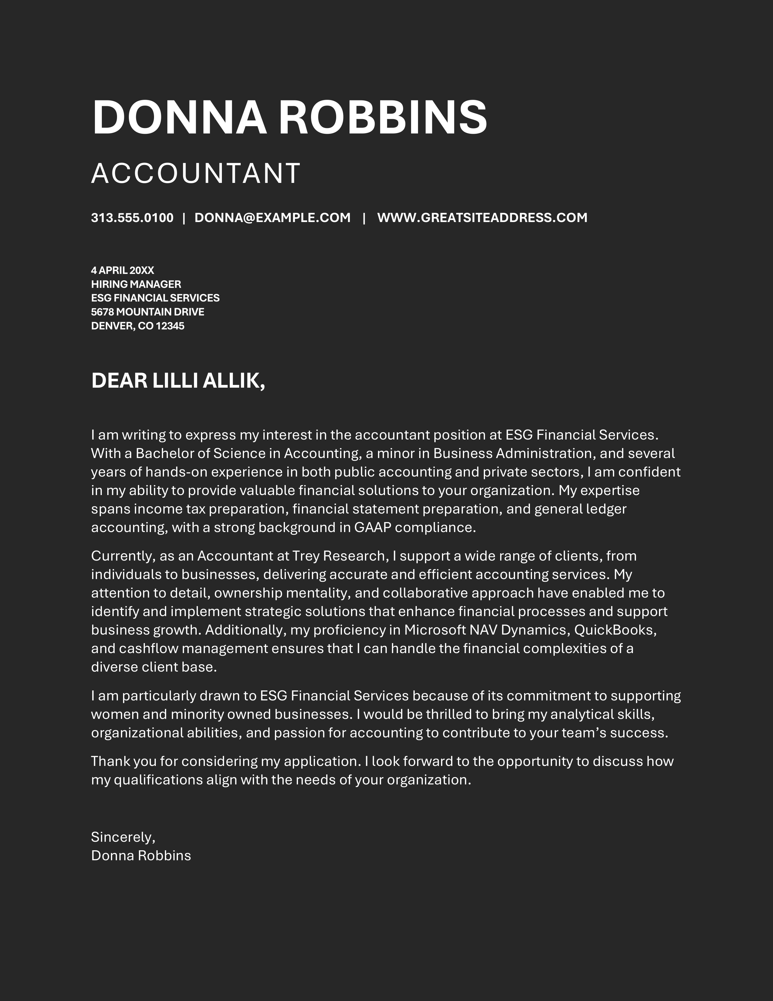 Accountant General Cover Letter