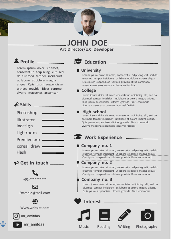 An Art Director & UX Developer resume