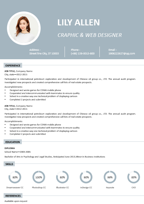 A professional Graphic and Web Designer resume