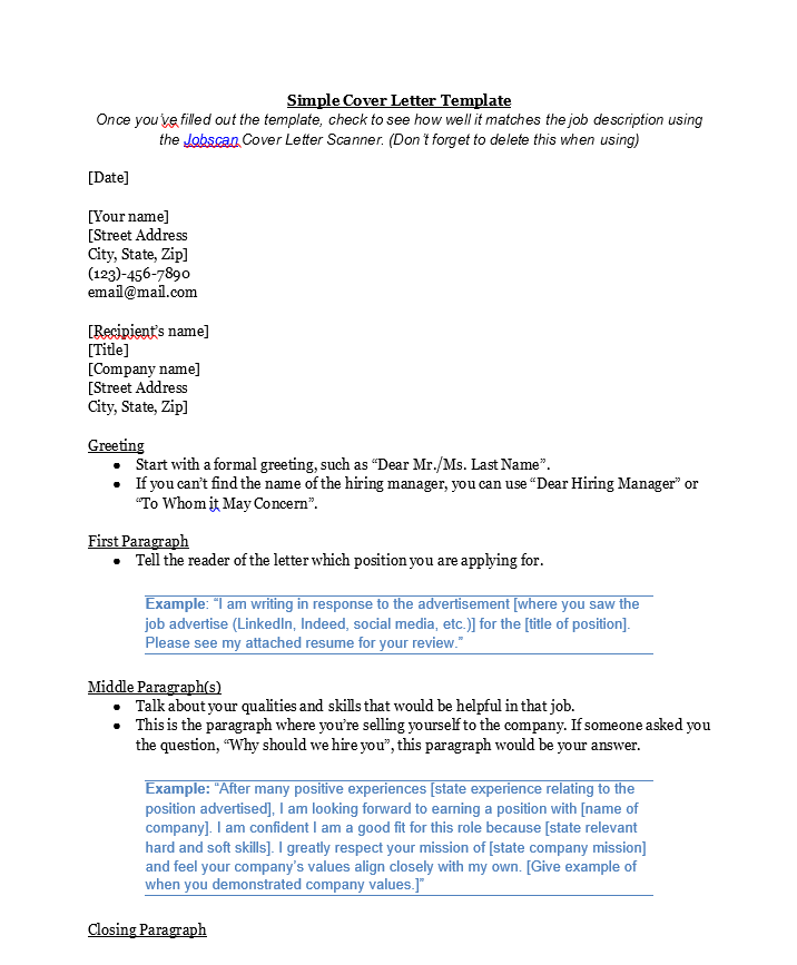 A simple cover letter