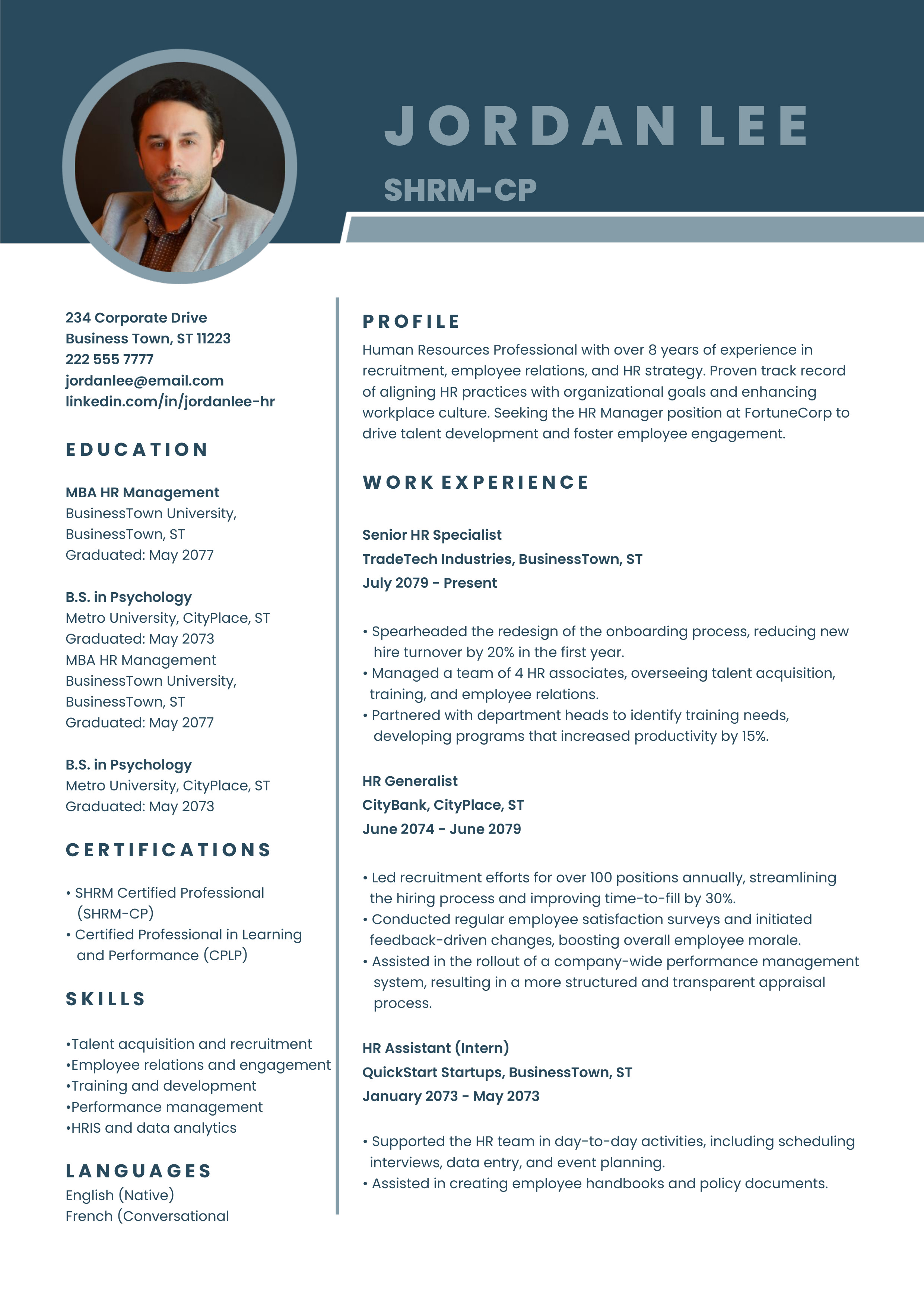 A comprehensive Human Resources resume