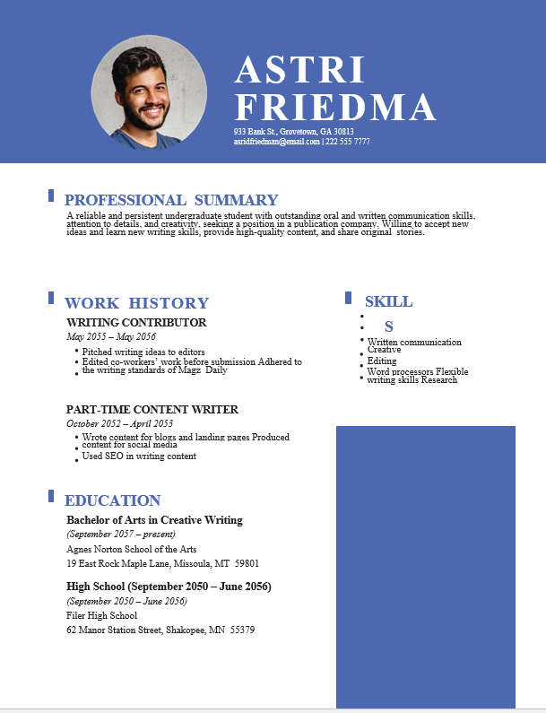 An undergraduate resume