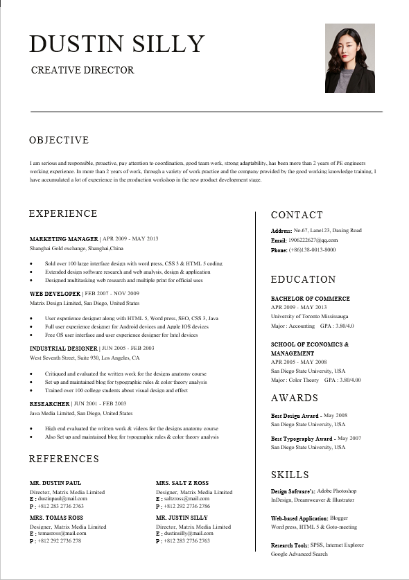A professional Marketing resume