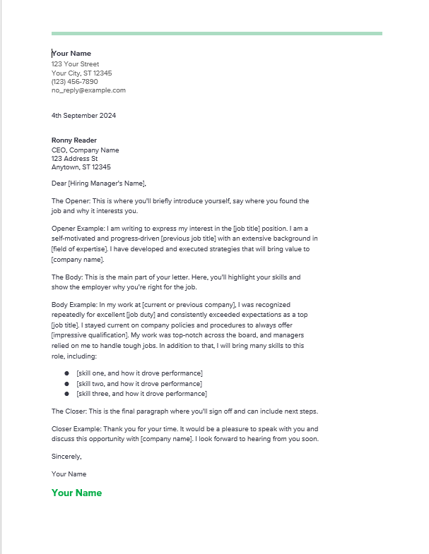 professional cover letter