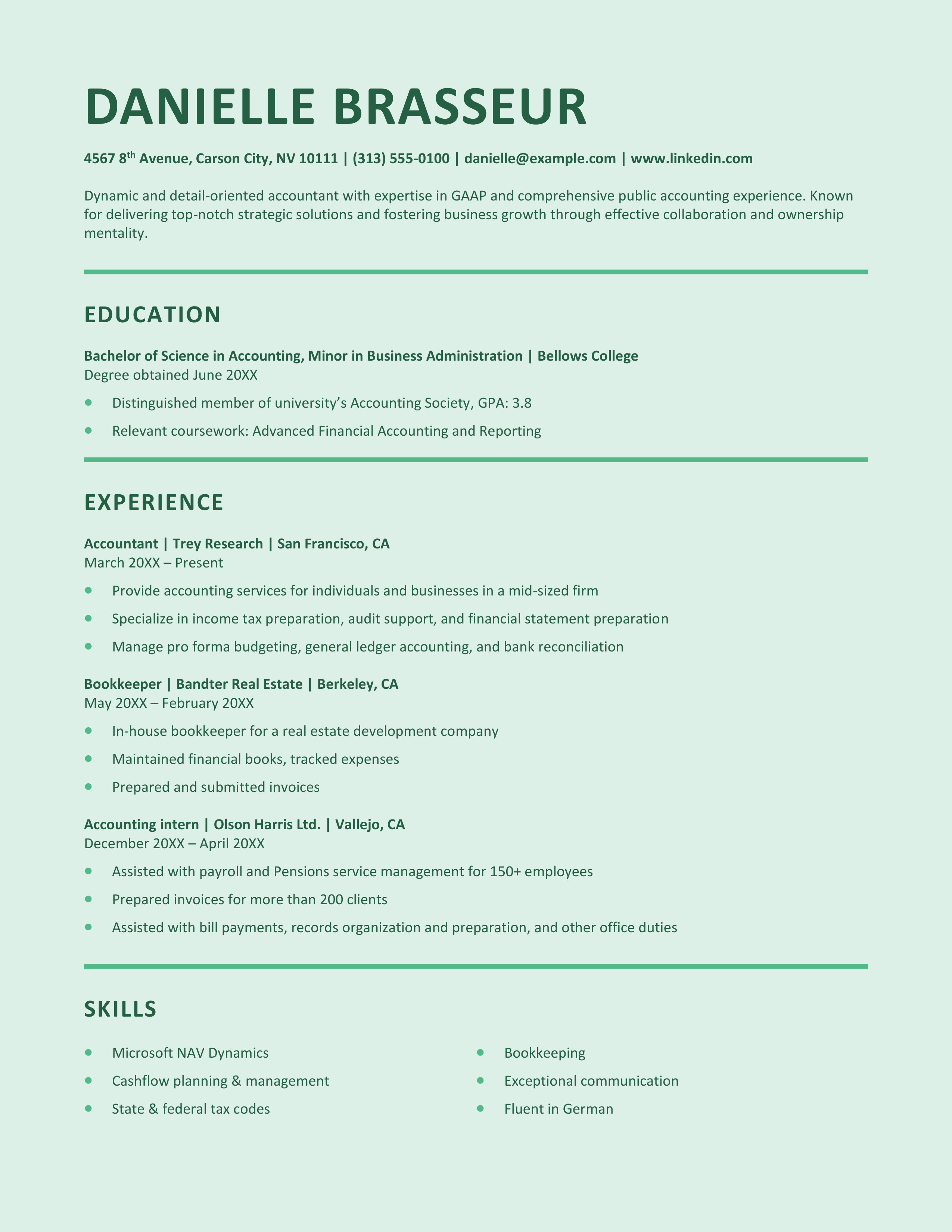 A professional accountant resume