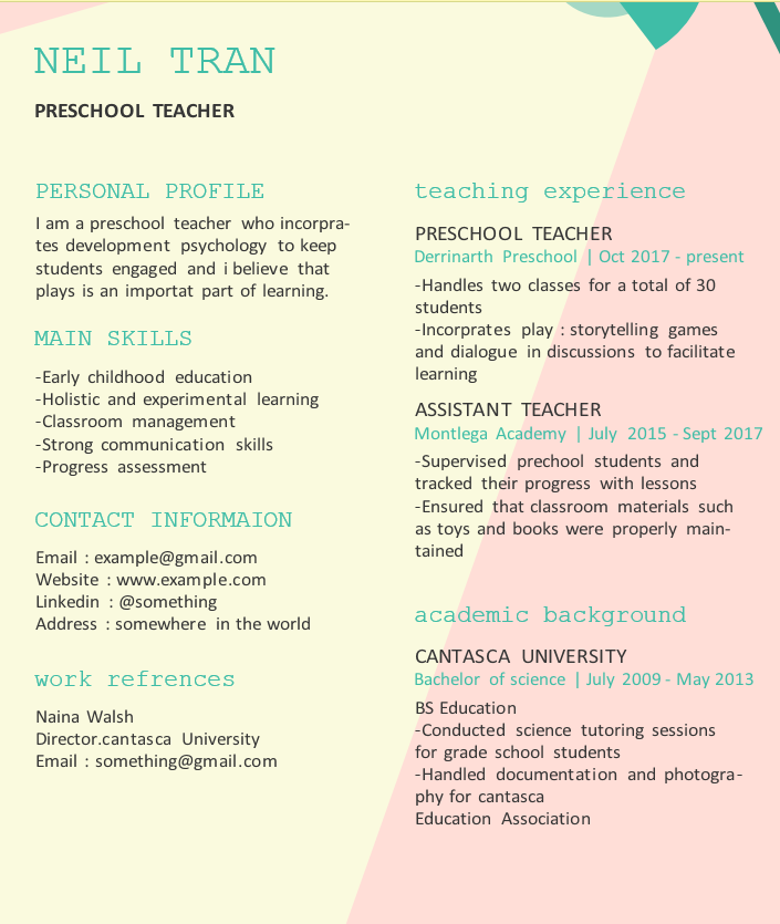 A professional Teacher resume